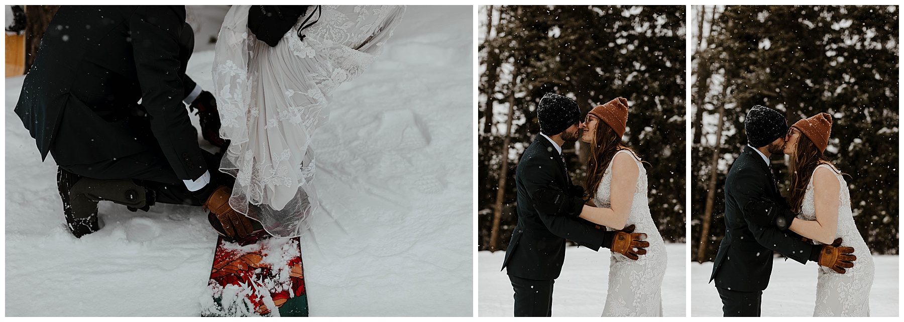 Bride and Groom Snowboarding
